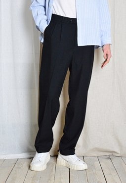 Vintage 90s Black Minimal Pleated Formal Mens Pants