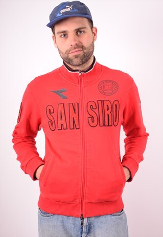 DIADORA MENS VINTAGE TRACKSUIT TOP JACKET MEDIUM RED 90S