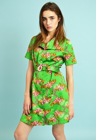 VINTAGE 70'S RETRO FLORAL PRINT CUTE MOD DRESS