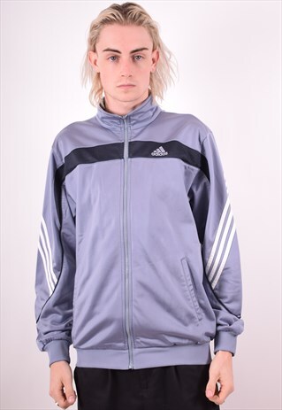 ADIDAS MENS VINTAGE TRACKSUIT TOP JACKET LARGE BLUE 90S
