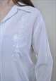 SUMMER WHITE BLOUSE, VINTAGE 90S EMBROIDERED SHIRT 