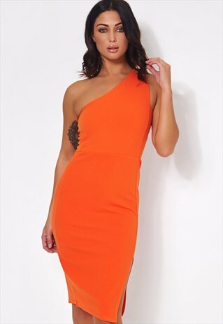 GRACE ORANGE ONE SHOULDER MIDI DRESS