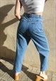 BLUE HIGH RISE TAPERED LEG MOM JEANS