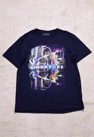 VINTAGE SINGAPORE GLOW CITY NAVY PRINT T SHIRT