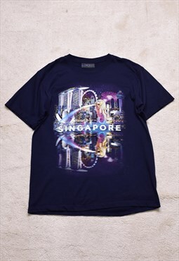 Vintage Singapore Glow City Navy Print T Shirt