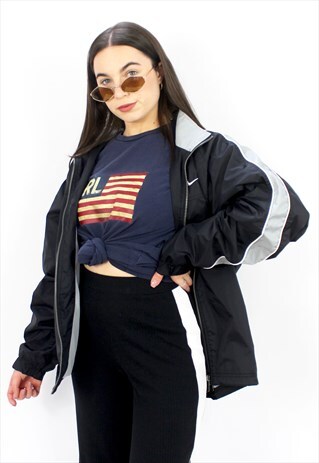 90'S RETRO BLACK & GREY OVERSIZED TRACK JACKET