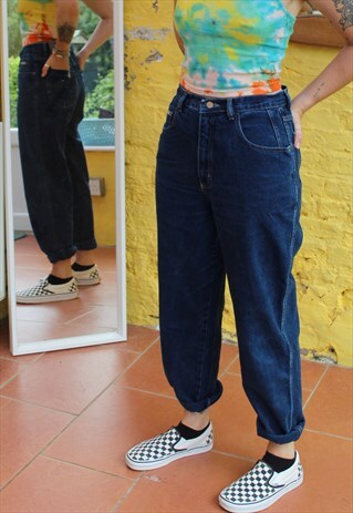 VINTAGE 80'S BLUE HIGH WAIST BOYFRIEND MOM JEANS SIZE 10 12
