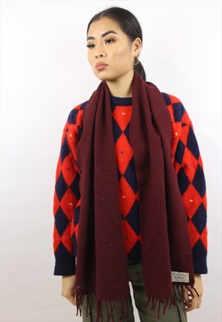 VINTAGE CHRISTIAN DIOR MAROON WOOLEN SCARF