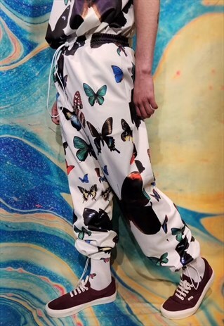 BUTTERFLY BEAM JOGGERS HANDMADE CARTOON Y2K EMOJI OVERALLS