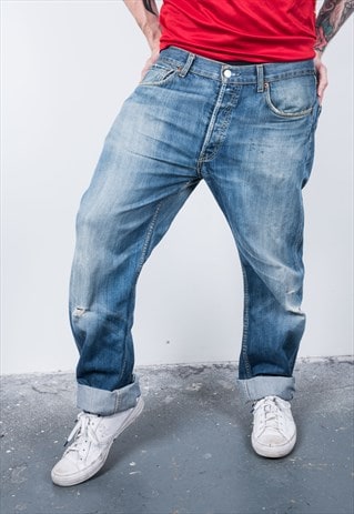 VINTAGE BLUE 501 LEVI'S RIPPED JEANS