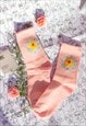 PINK FLORAL CIRCLE TEXT SKATER STYLE SOCKS