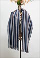 VINTAGE Y2K BLUE STRIPED KNITTED WOOL SCARF WITH FRINGES