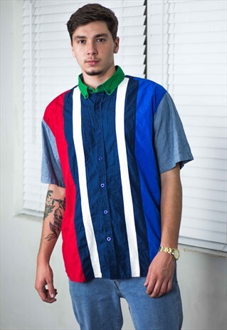 VINTAGE COLOR BLOCK STRIPED SHIRT 90S XL 8.2