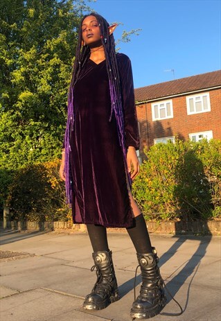 VINTAGE 90S V NECK VELVET DRESS