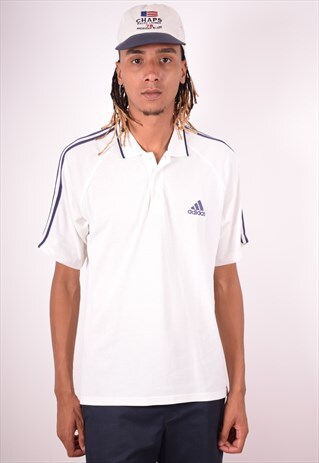 ADIDAS MENS VINTAGE POLO SHIRT LARGE WHITE 90S