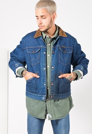 VINTAGE 80S WRANGLER BLANKET DENIM JACKET / S1554