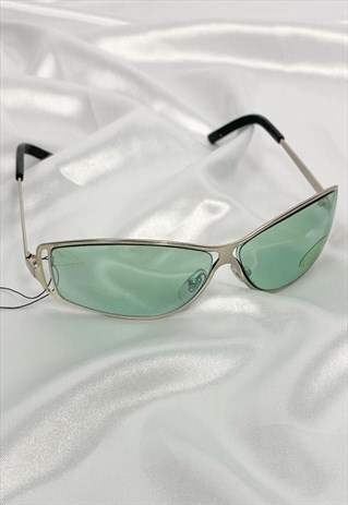 VINTAGE 00S Y2K DEADSTOCK SUNGLASSES / GREEN SILVER