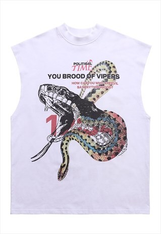 SNAKE PRINT TANK TOP SURFER SLEEVELESS TEE RETRO BIBLE VEST