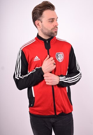 ADIDAS MENS VINTAGE TRACKSUIT TOP JACKET LARGE RED 90'S