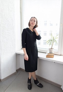 Vintage 60's Black Textured Midi Dress