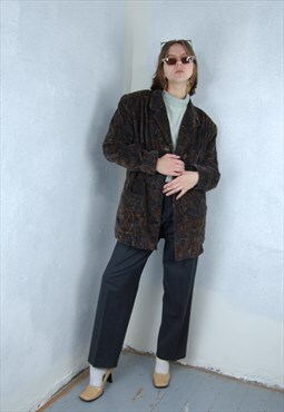 Vintage 80's Brown Abstract Suede Baggy Indie Jacket Blazer