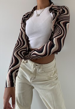 Keira Long Sleeve Cropped Shirt In Brown with Swirls 