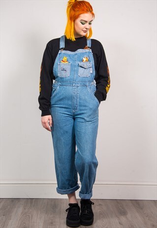 WINNIE THE POOH VINTAGE 90'S BLUE DENIM LONG DUNGAREES