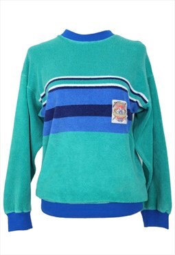 Vintage 80s Athletic Pullover Crew Neck Terrycloth Striped T
