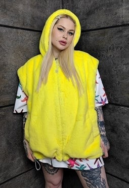 Bright fleece gilet handmade neon hoodie fluff jacket yellow