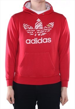 Adidas - Red Printed Spellout Hoodie - Small
