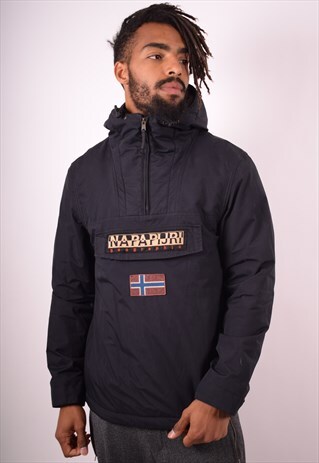NAPAPIJRI MENS VINTAGE PULLOVER JACKET SMALL BLACK 90S