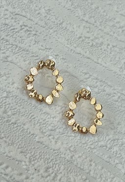 Gold Textured Circle Everyday Studded Earrings