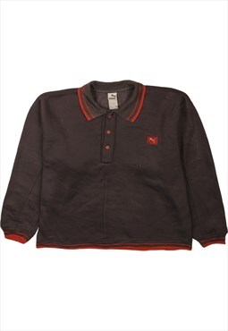 Vintage 90's Puma Sweatshirt Heavyweight Quarter Button Grey