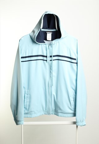 VINTAGE REEBOK HOODIED SHELL JACKET LOGO BLUE