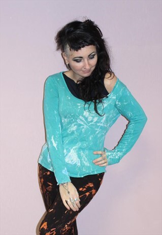 AQUA BLEACH SLOUCHY LOUNGEWEAR COTTON LONG SLEEVE TOP UNIQUE