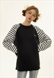RAGLAN SWEATER STRIPED SLEEVES KNITTED JUMPER RETRO TOP
