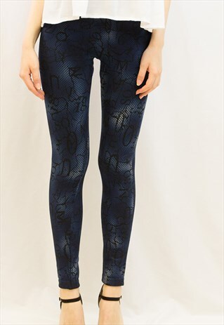 EXCEPTIONAL BLUE LEOPARD PRINT FLEECE LEGGINGS WINTER WARM U