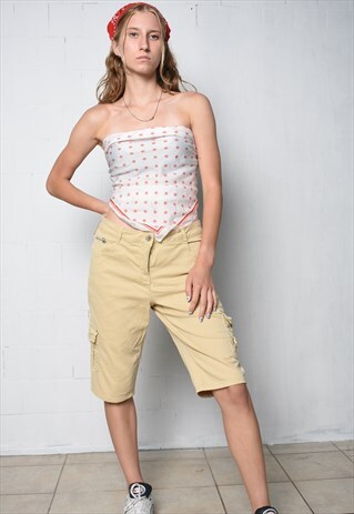 VINTAGE 90S ANISTA SOLID CARGO MID RISE SHORTS BEIGE