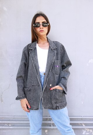 VINTAGE 90S RANCHEROS FESTIVAL DENIM BLAZER JACKET