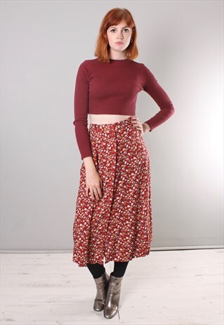 VINTAGE 90S FLORAL PATTERNED BUTTON MIDI SKIRT