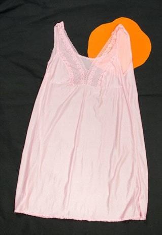 Vintage Slip Dress 70s Fairycore Lace Babydoll Pastel Pink