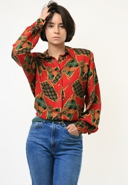 Abstract Pattern Natural Fabric Long Sleeve Blouse 3835