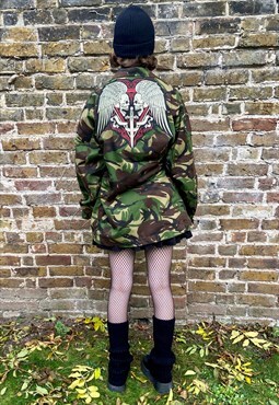 Vintage Camouflage Skull Wings Army Shirt UK 14-16