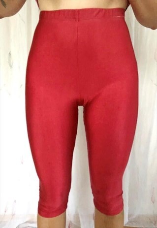 RED SHINY ELASTIC SPORTS VINTAGE SHORTS