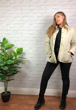 VINTAGE 90S BARBOUR QUILTED JACKET CREAM UK SIZE 14