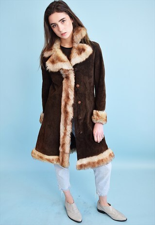 70'S RETRO FAUX FUR DETAILING SHEARLING SHERPA COAT