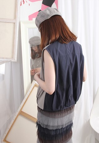 (KOREAN) 2 TONE SLEEVELESS SHIRT