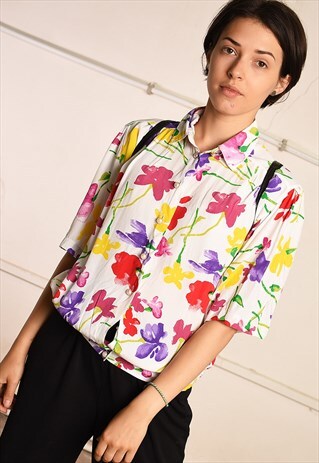 90'S RETRO FLORAL PRINT FESTIVAL BLOUSE TOP