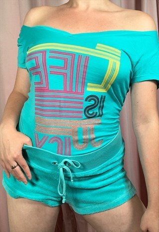 VINTAGE Y2K JUICY COUTURE TURQUOISE SHORT SET TWO PIECE