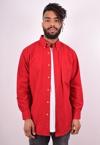 CHAPS RALPH LAUREN MENS VINTAGE SHIRT MEDIUM RED 90S